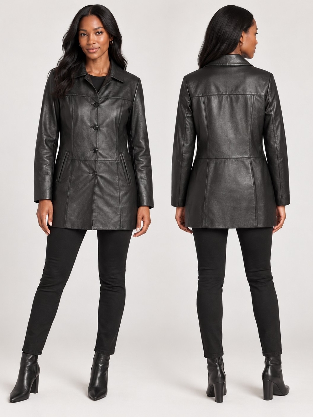 Danier Genuine Leather Black Coat XS Removable Liner Classic Tailored Jacket